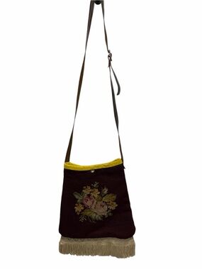 Vintage-Style Floral Crossbody Bag in Dark Brown and Yellow